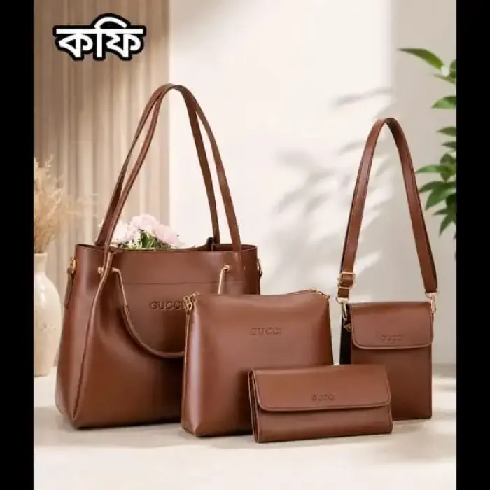 4pcs Combo Women Best Leather Tote Bag (Coffee)